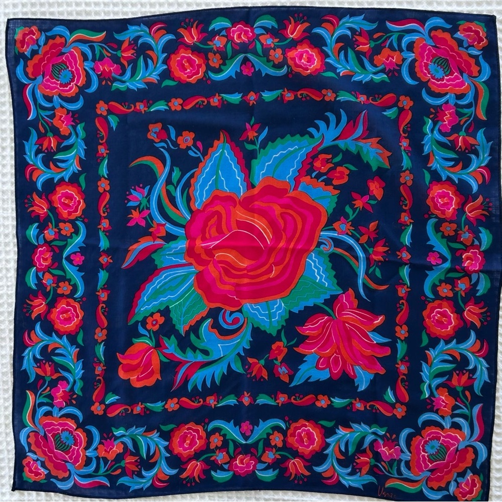 Vintage Vera Neumann Scarf Lightweight Wool Floral Square RARE
